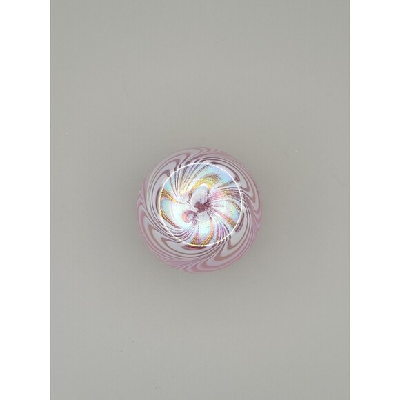 Art Glass Handblown Pink Iridescent White Swirl Bud Vase Pulled Feather - Picture 5 of 7